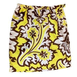 Milly of New York yellow and brown floral jacquard skirt Size 4